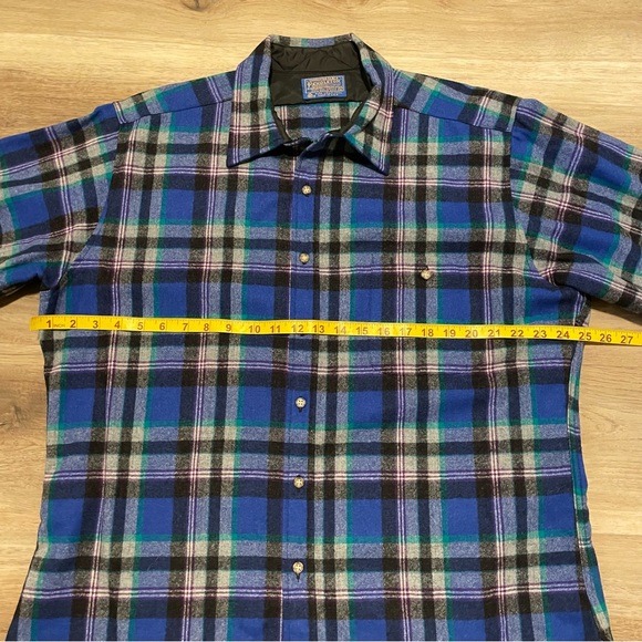VTG Pendleton Wool Flannel Field Shirt Button Up Elbow Patches Men’s XL Blue - Picture 9 of 11